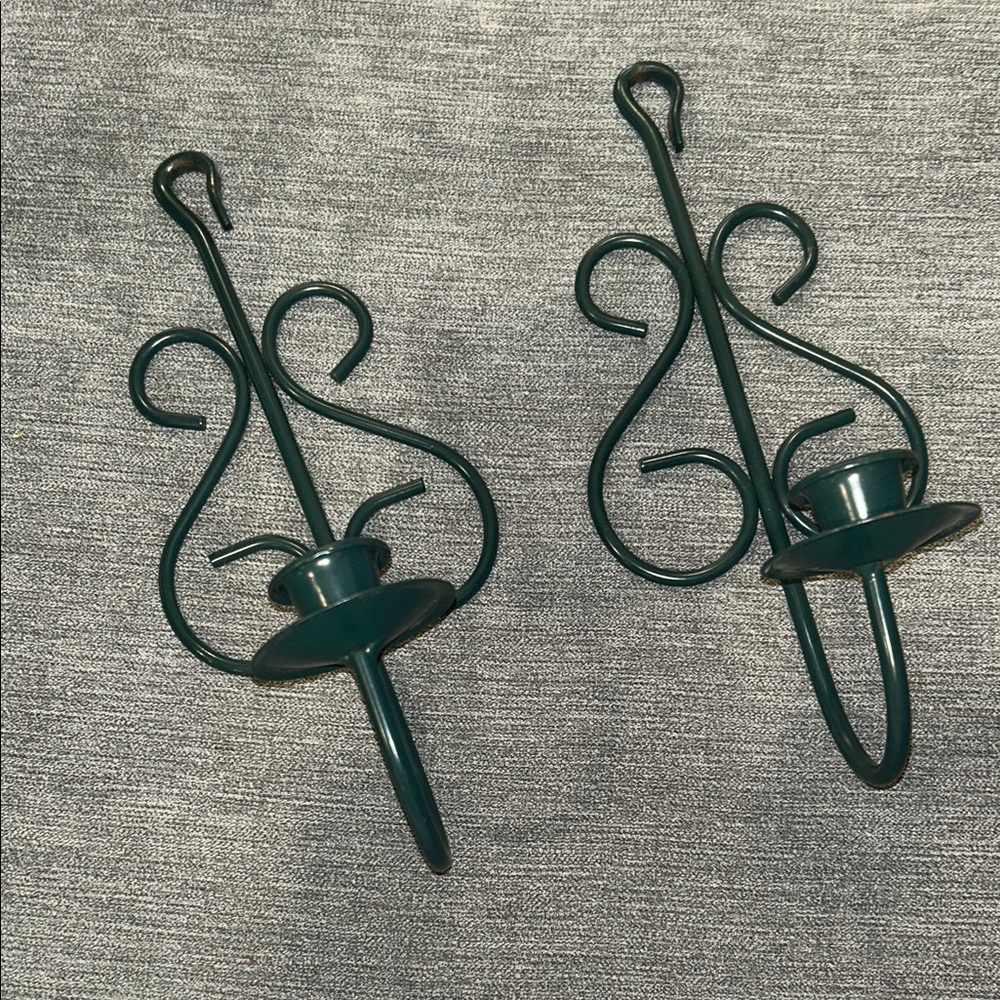 Decorative Green Metal Wall Sconce Candle Holders - Set of 2